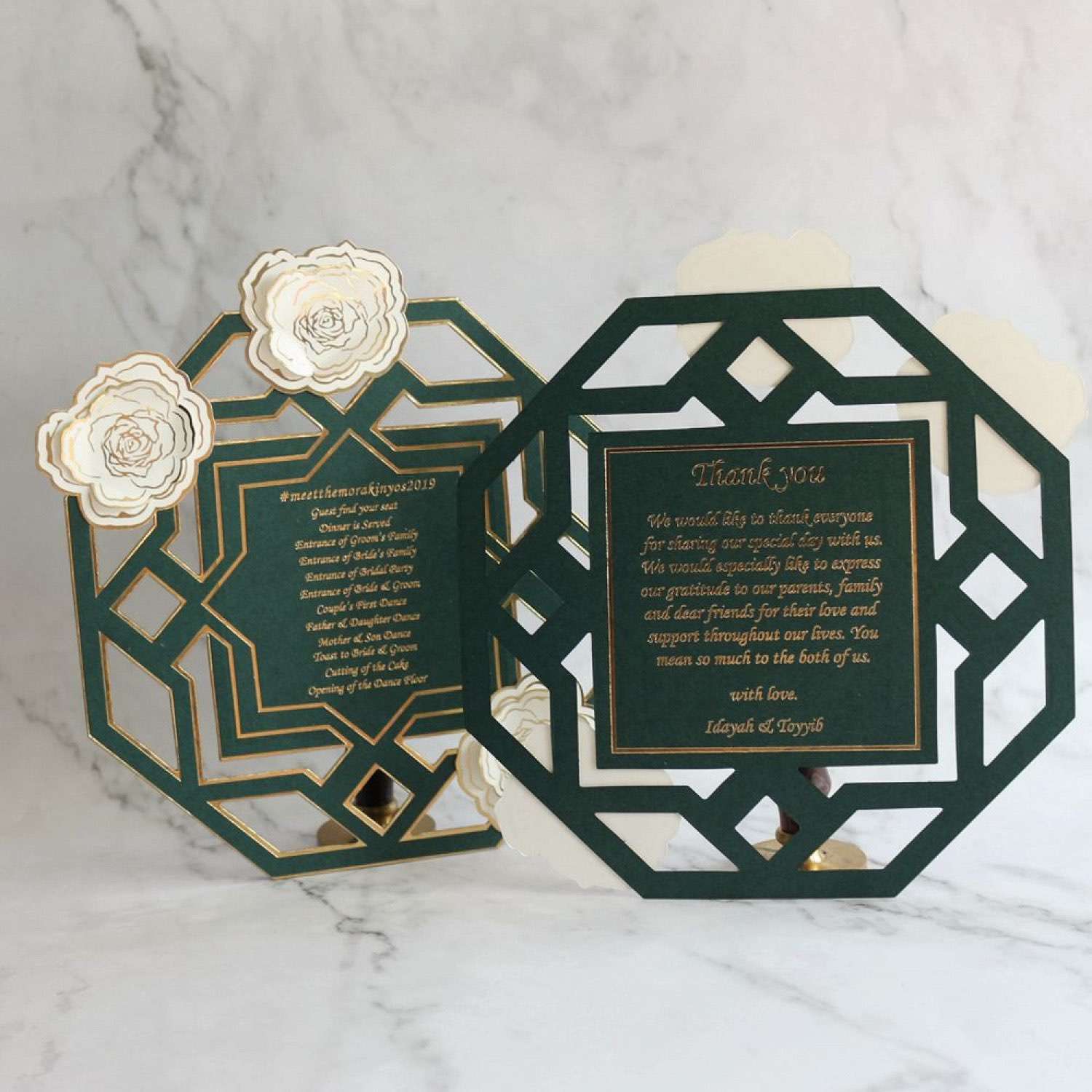 Olive Green Thank You Card Foil Printing Customized Laser Cut Paper 